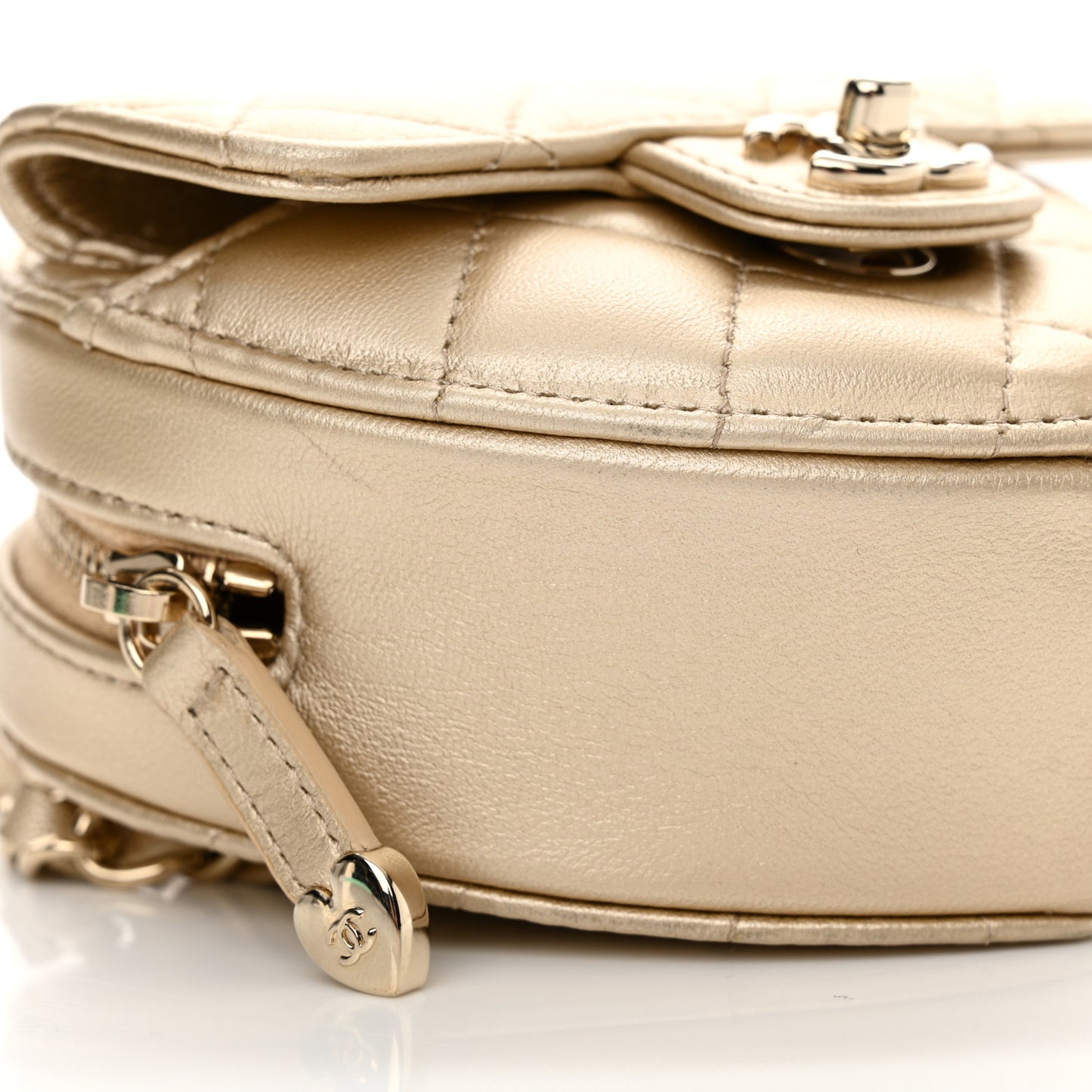 Metallic Lambskin Quilted CC In Love Heart Waist Belt Bag With Chain Gold
