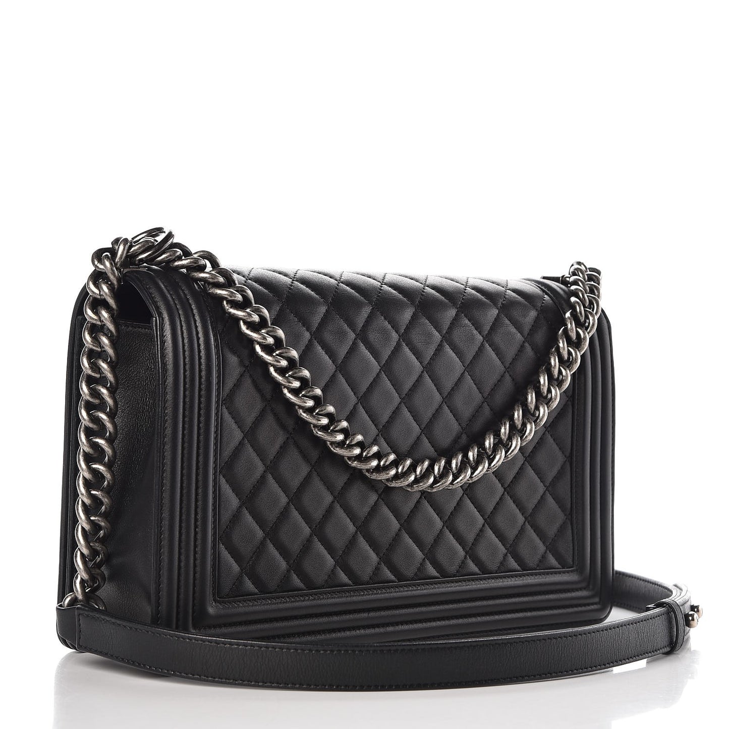 Metallic Calfskin Quilted New Medium Boy Flap Black