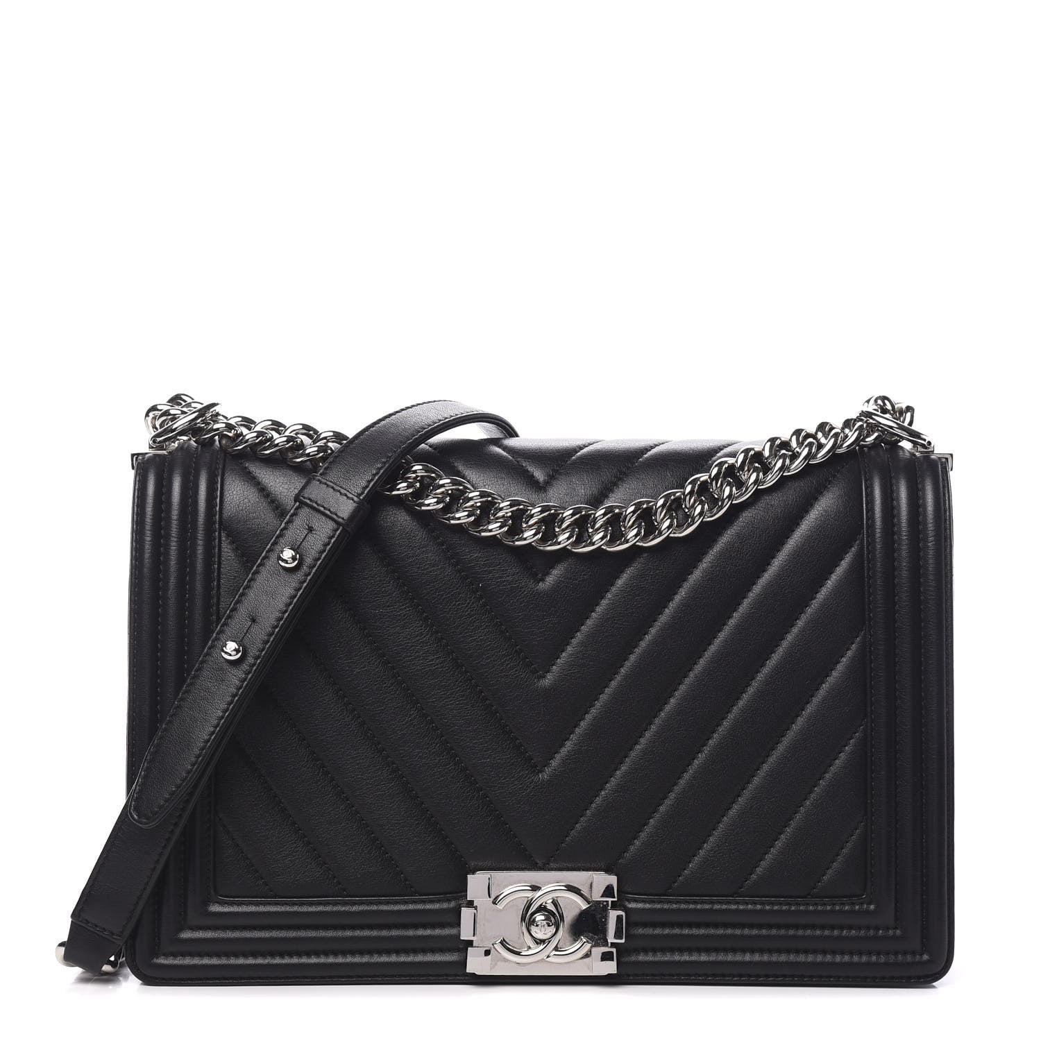 Chanel Calfskin Chevron Quilted New Medium Boy Flap Black 1 of 14