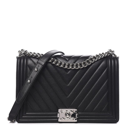 Chanel Calfskin Chevron Quilted New Medium Boy Flap Black 1 of 14