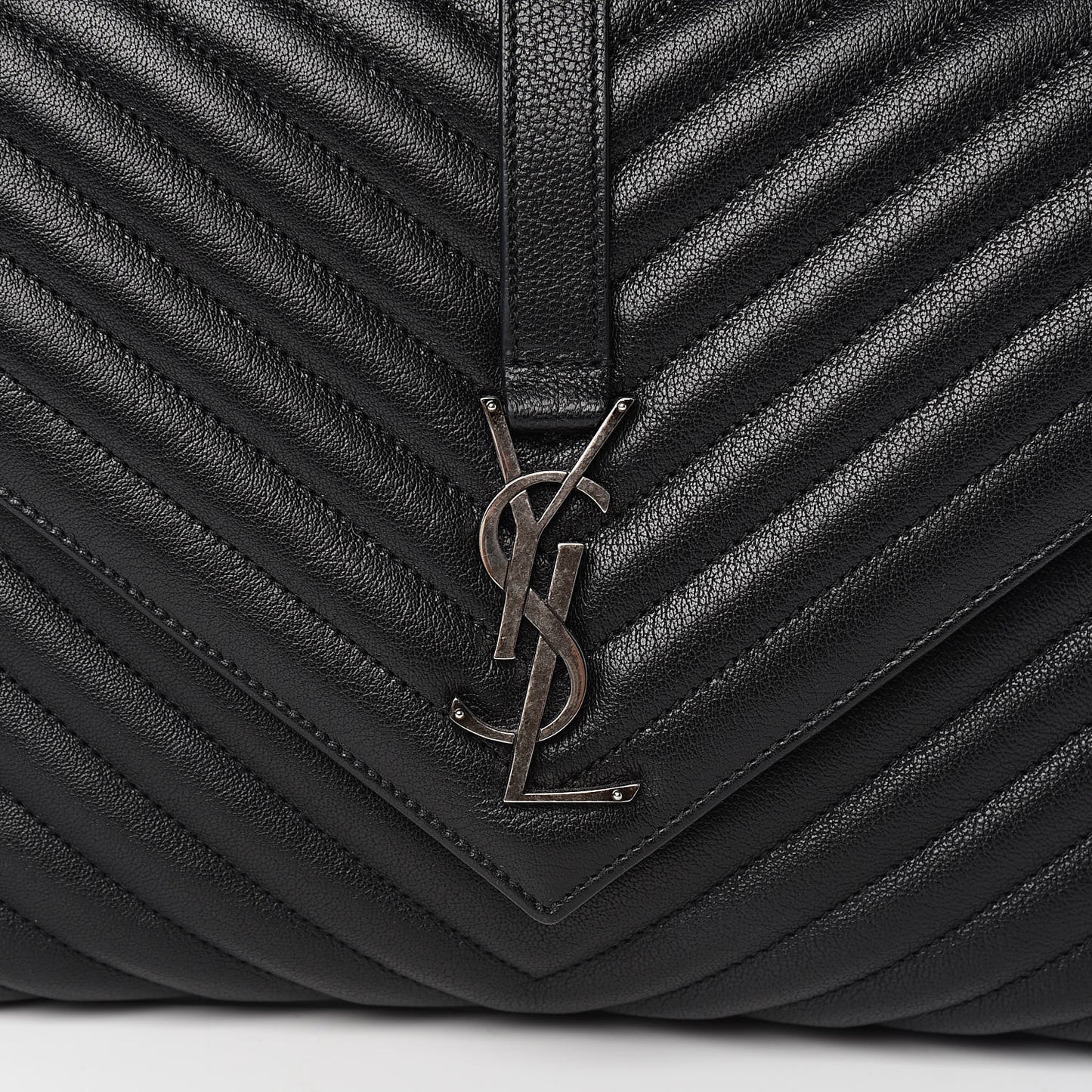 Sheepskin Matelasse Chevron Monogram Large College Satchel Black