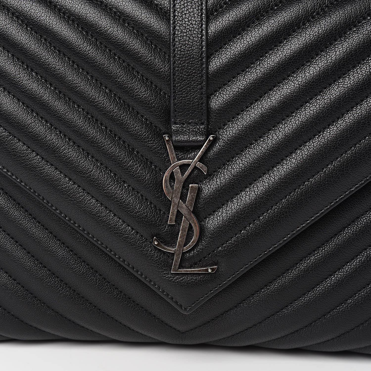 Saint Laurent Sheepskin Matelasse Chevron Monogram Large College Satchel Black 10 of 11