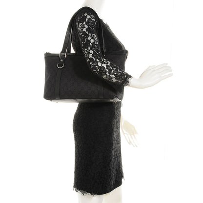Gucci Denim Monogram Medium Abbey Tote Black 2 of 9
