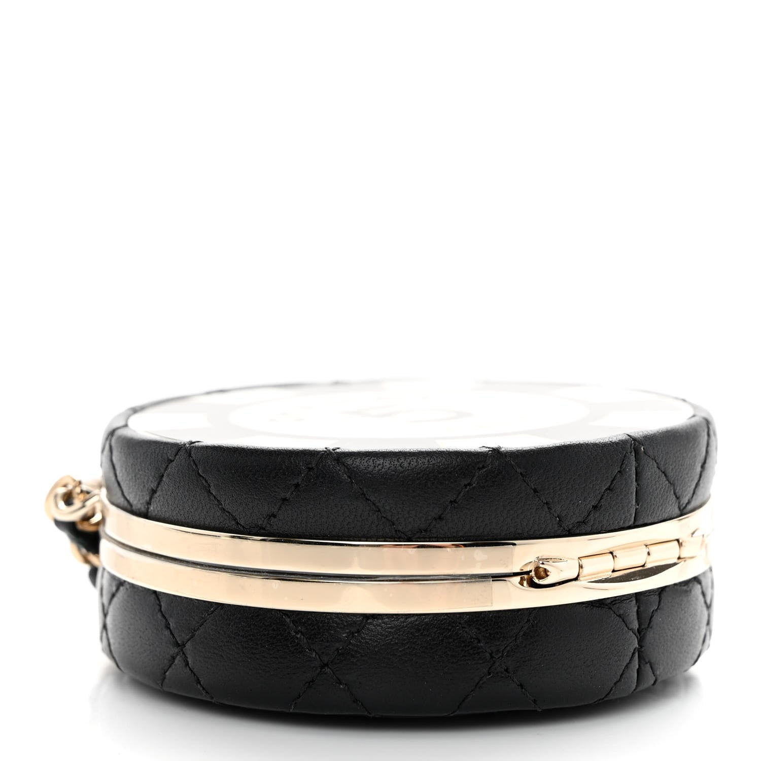 Chanel Lambskin Enamel Quilted Round Poker Chip Clutch With Chain Black White 4 of 10