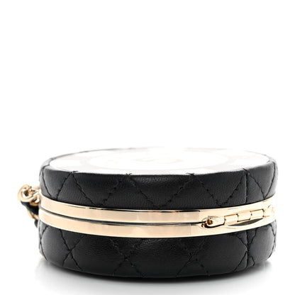 Chanel Lambskin Enamel Quilted Round Poker Chip Clutch With Chain Black White 4 of 10