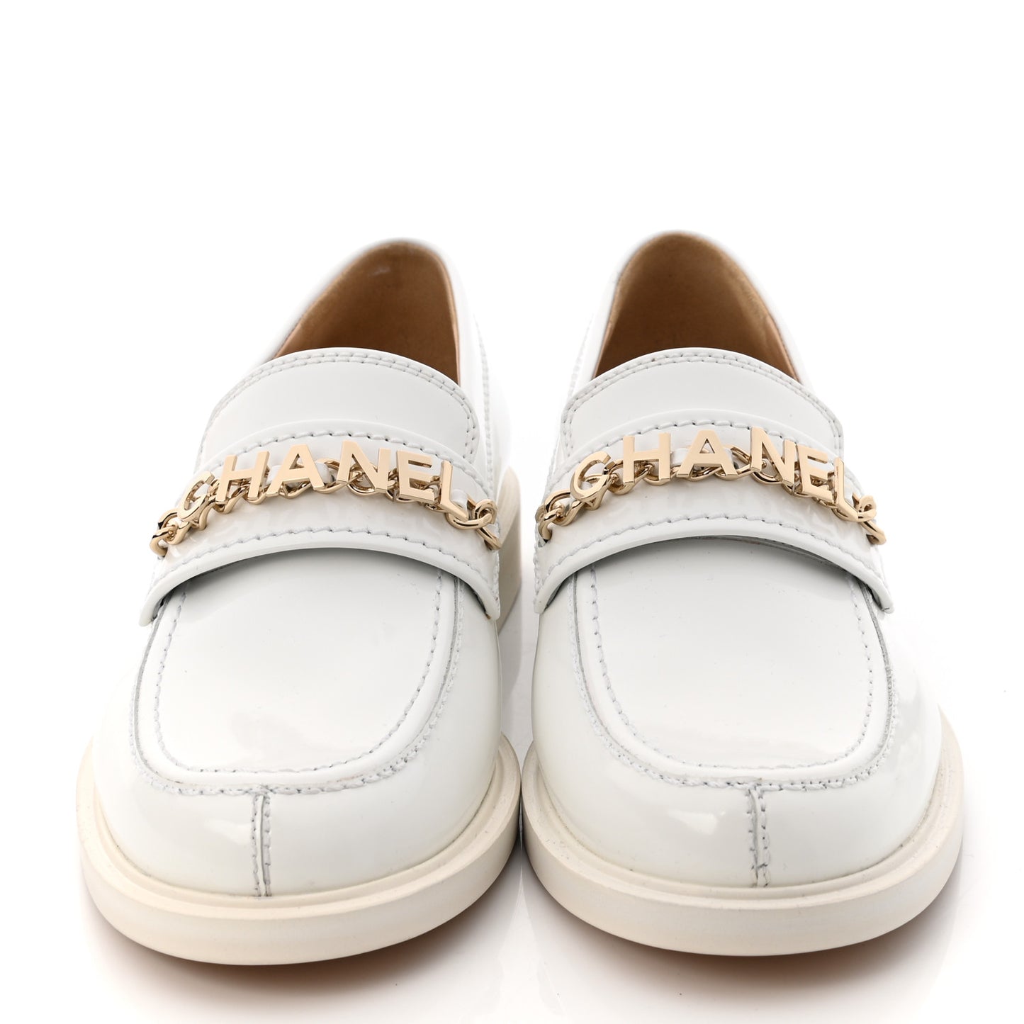 Shiny Calfskin Logo Loafers 37.5 White