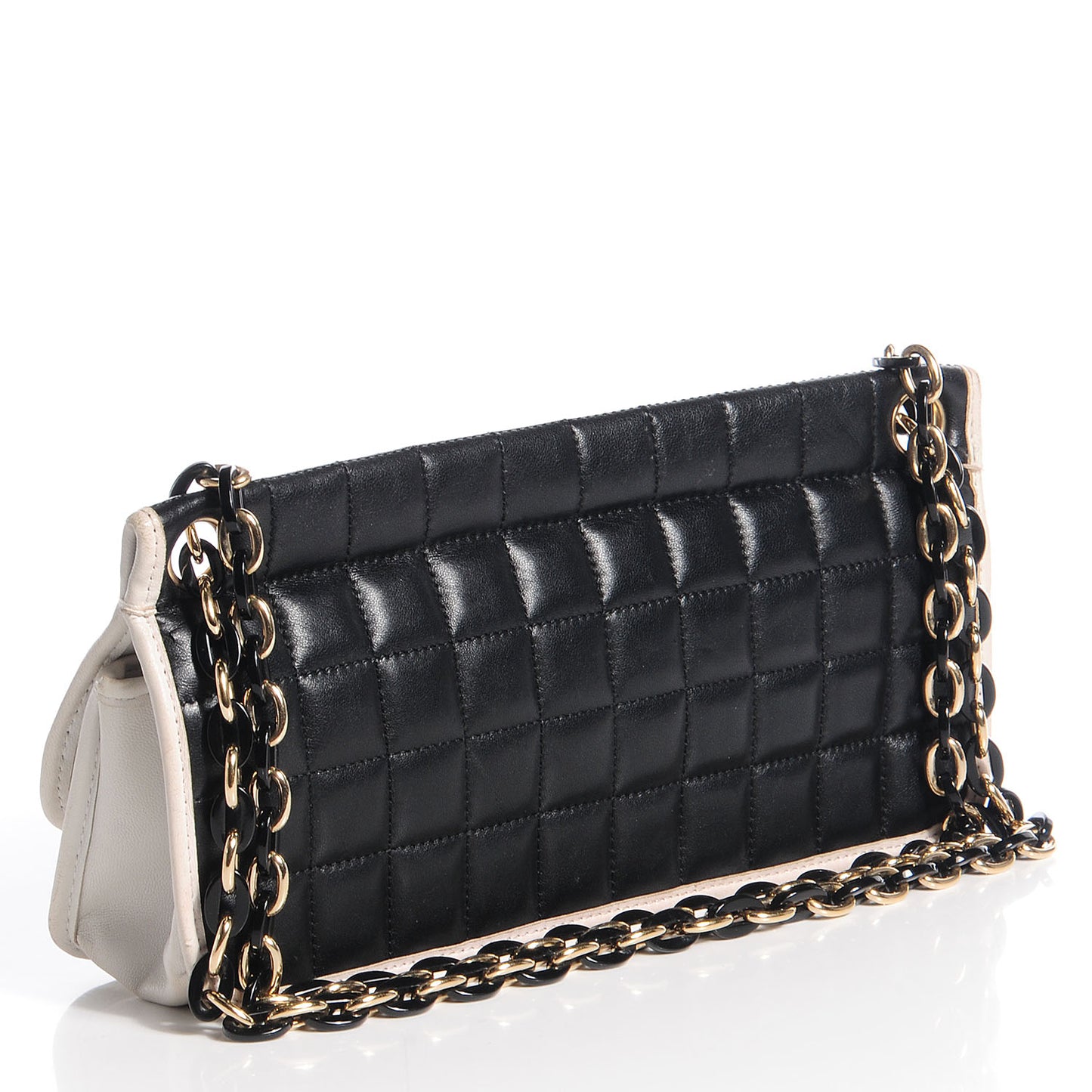 Lambskin Chocolate Bar Mademoiselle Flap Black White