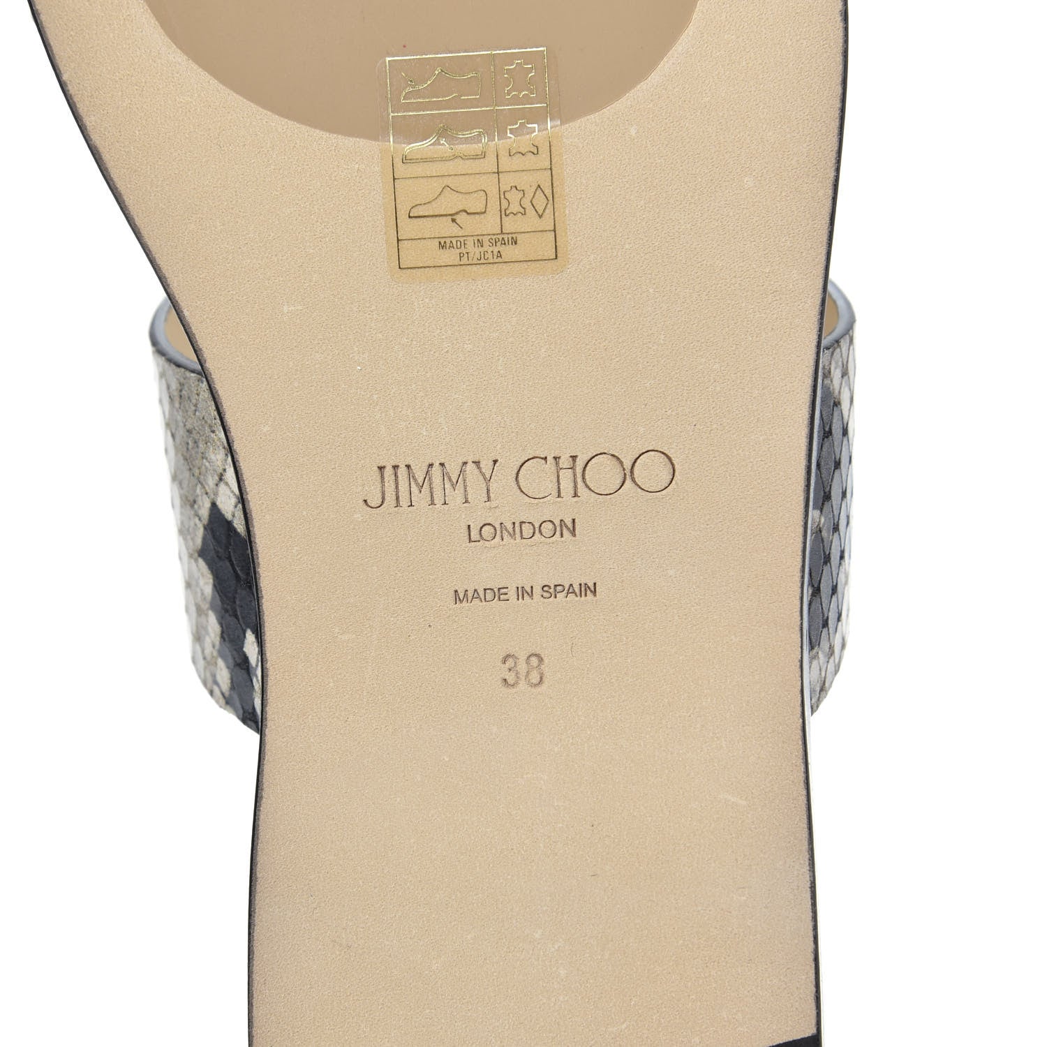 Jimmy Choo Calfskin Snake Print Atia Flat Sandals 38 Natural 7 of 9