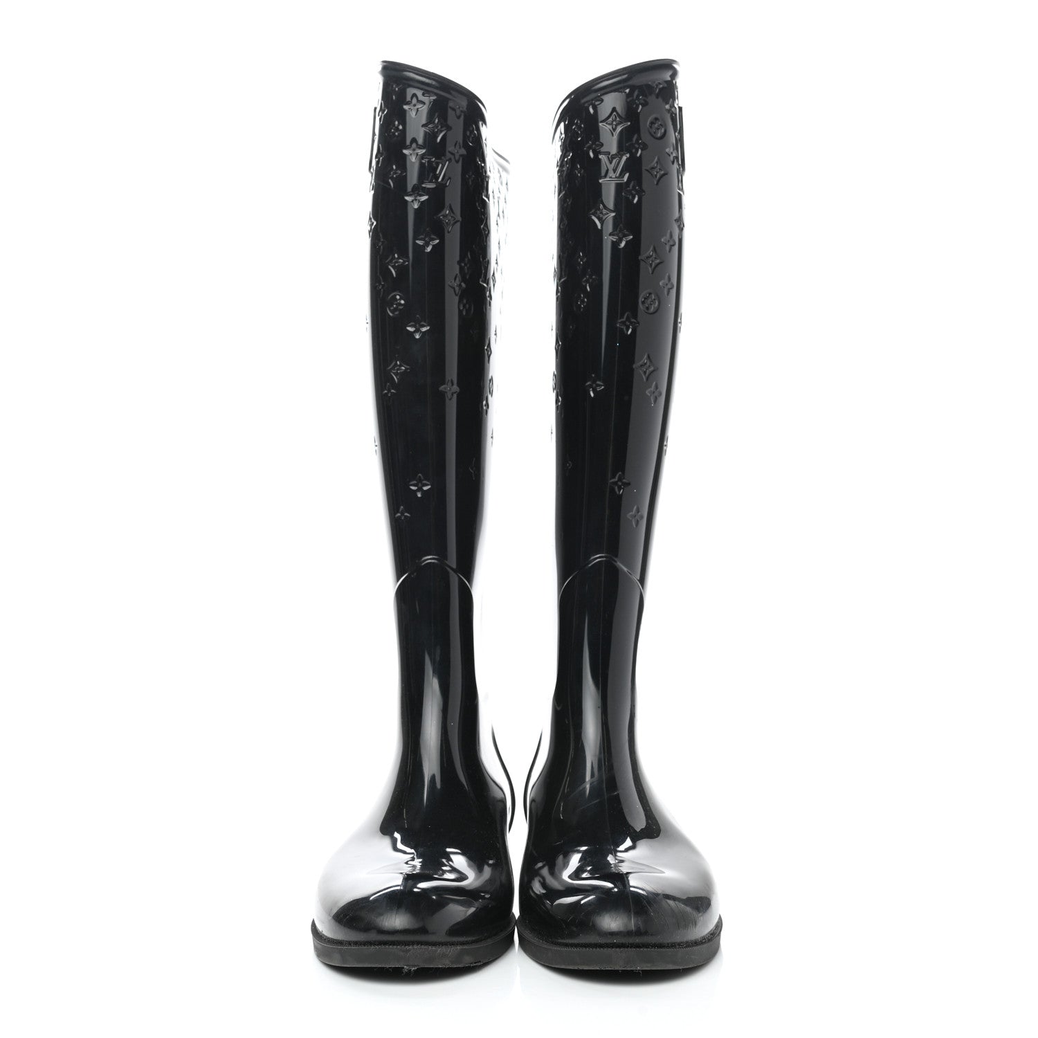 Louis Vuitton Rubber Embossed Monogram Drops High Boots 36 Black 2 of 12
