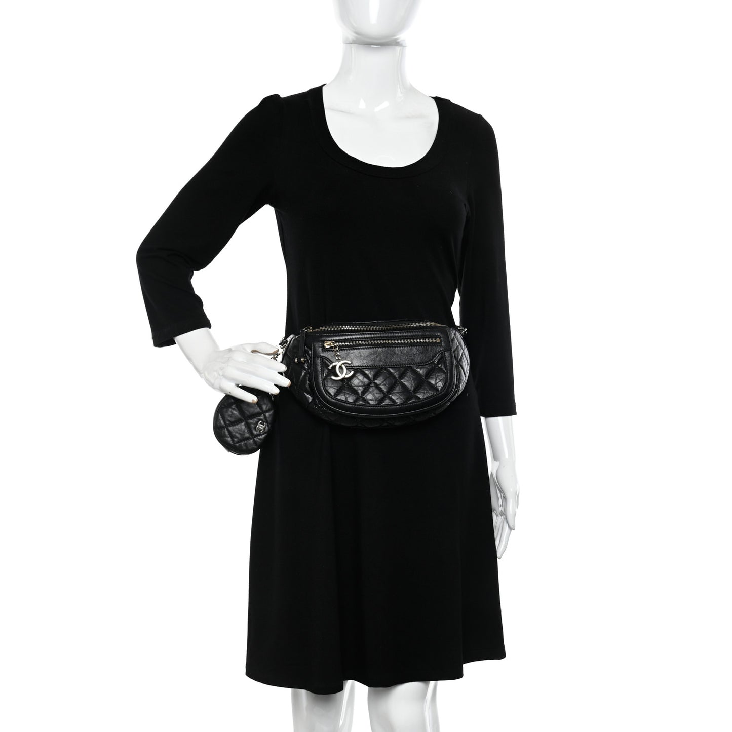 Aged Calfskin Quilted Waist Bag With Coin Purse Black