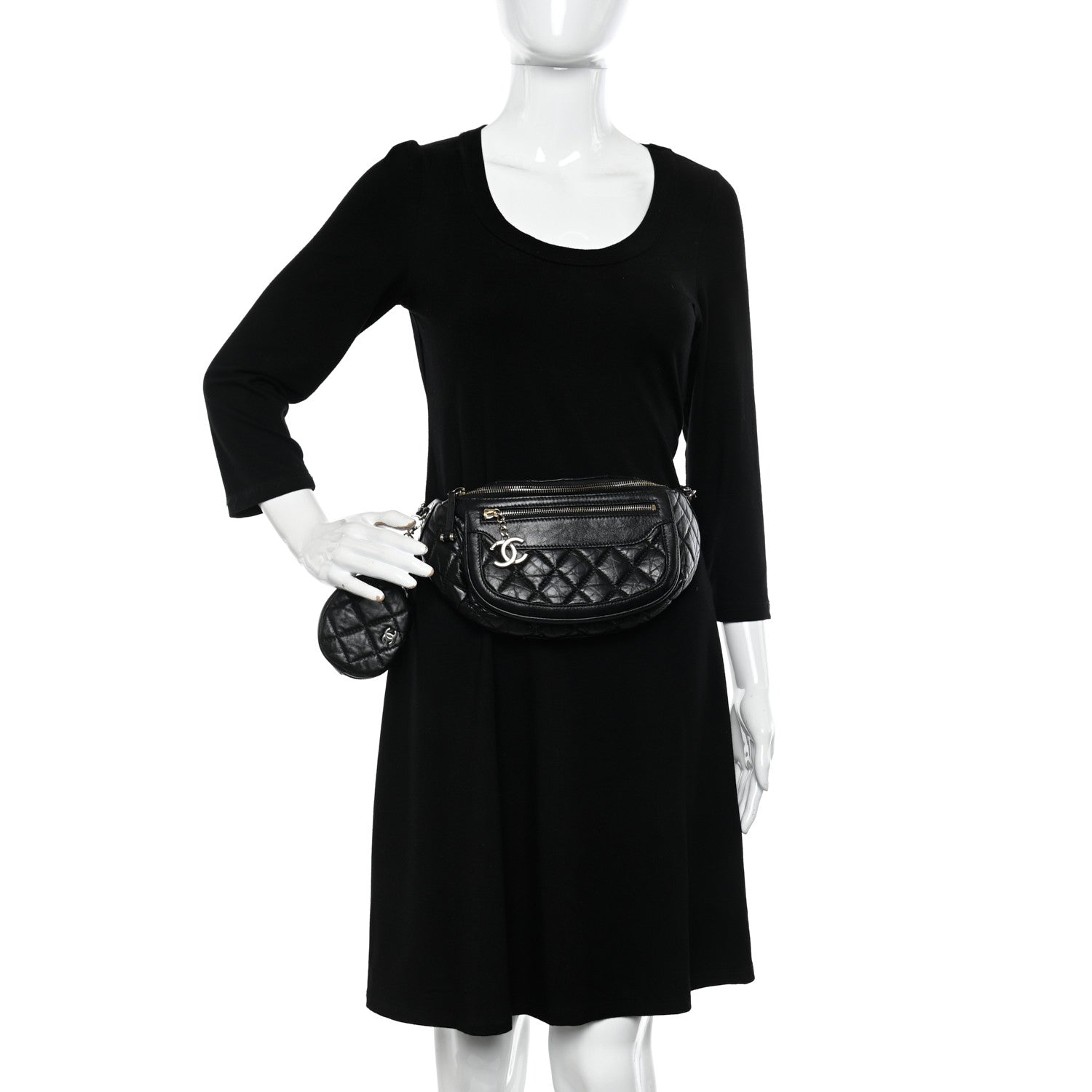Chanel Aged Calfskin Quilted Waist Bag With Coin Purse Black 2 of 15
