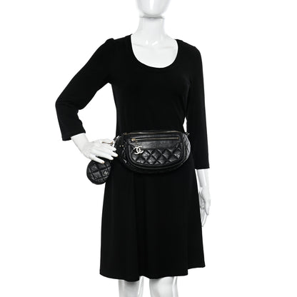 Chanel Aged Calfskin Quilted Waist Bag With Coin Purse Black 2 of 15