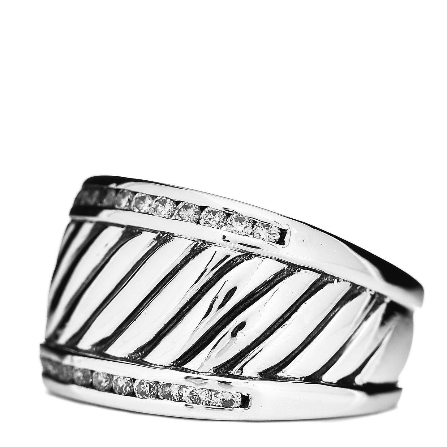 Sterling Silver Diamond Cable Cigar Band Ring 54 6.75