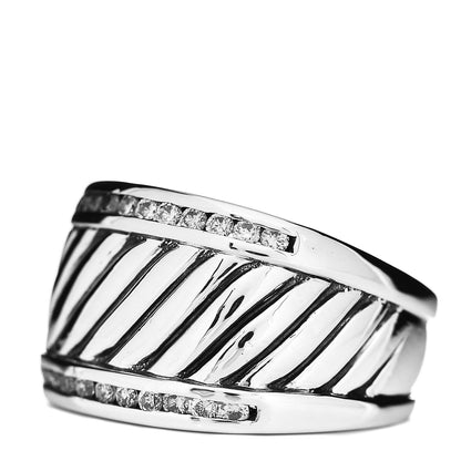 David Yurman Sterling Silver Diamond Cable Cigar Band Ring 54 6.75 3 of 6