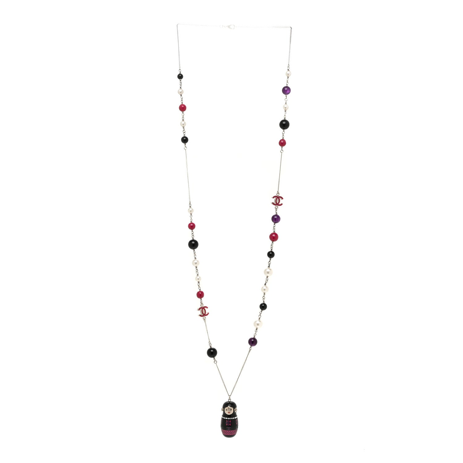 Chanel Resin Beaded Matryoshka Russian Doll Necklace Black Multicolor 3 of 5