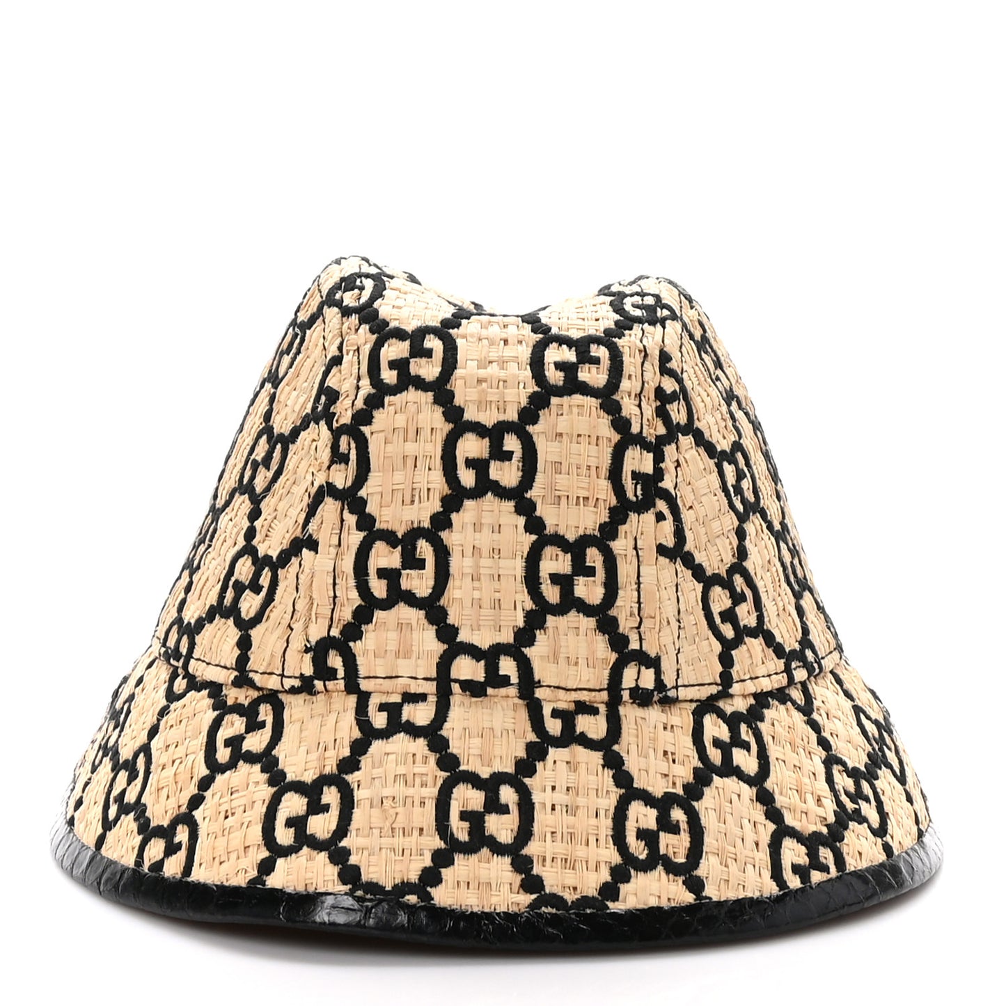 Raffia Elaphe Interlocking GG Embroidered Fedora Hat M Ivory Black
