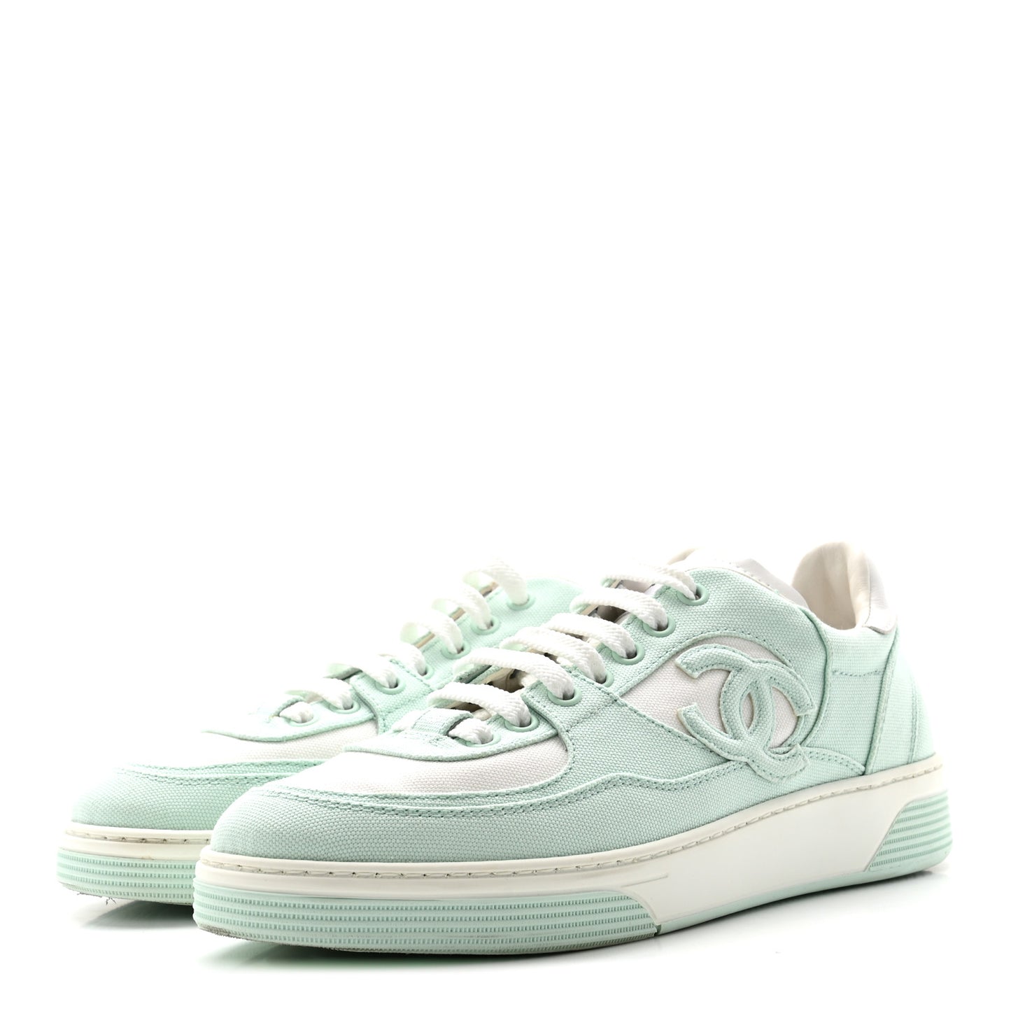 Cotton Sneakers 38.5 Light Turquoise White