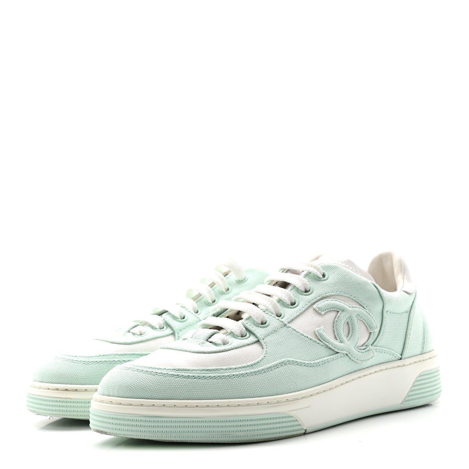 Chanel Cotton Sneakers 38.5 Light Turquoise White 4 of 9