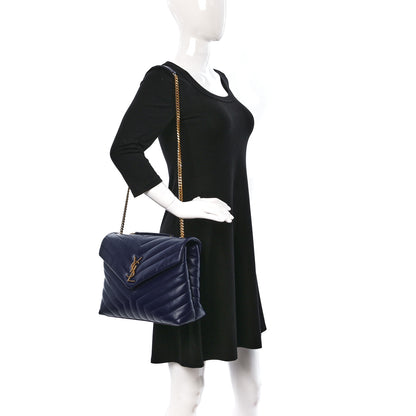 Saint Laurent Calfskin Y Quilted Monogram Medium Loulou Chain Satchel Blue Saphir 3 of 10