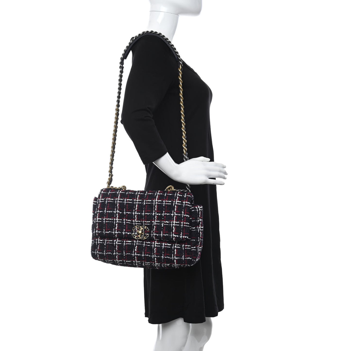 Tweed Quilted Large Chanel 19 Flap Navy Blue White Red
