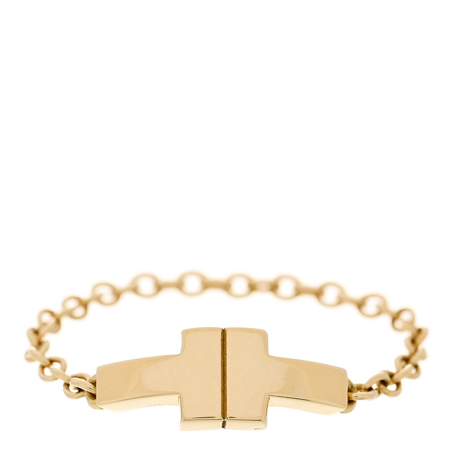 Tiffany 18K Yellow Gold T Chain Ring 49 4.75 1 of 5