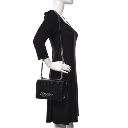 Alexander McQueen Calfskin Crocodile Embossed Knuckle Shoulder Bag Black 2 of 10