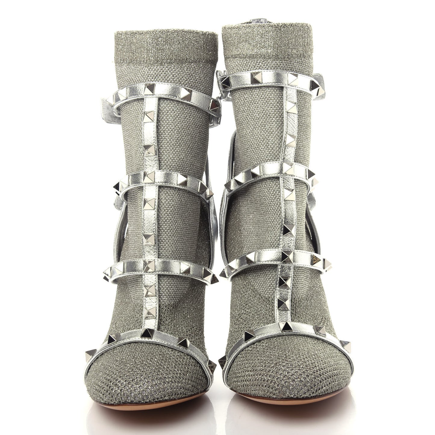 Metallic Nappa Knit Rockstud Bodytech Sock Booties 36.5 Silver