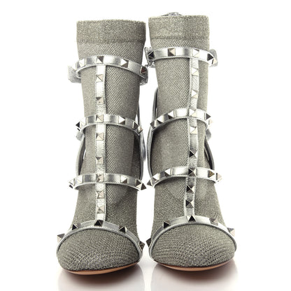 Valentino Garavani Metallic Nappa Knit Rockstud Bodytech Sock Booties 36.5 Silver 5 of 9