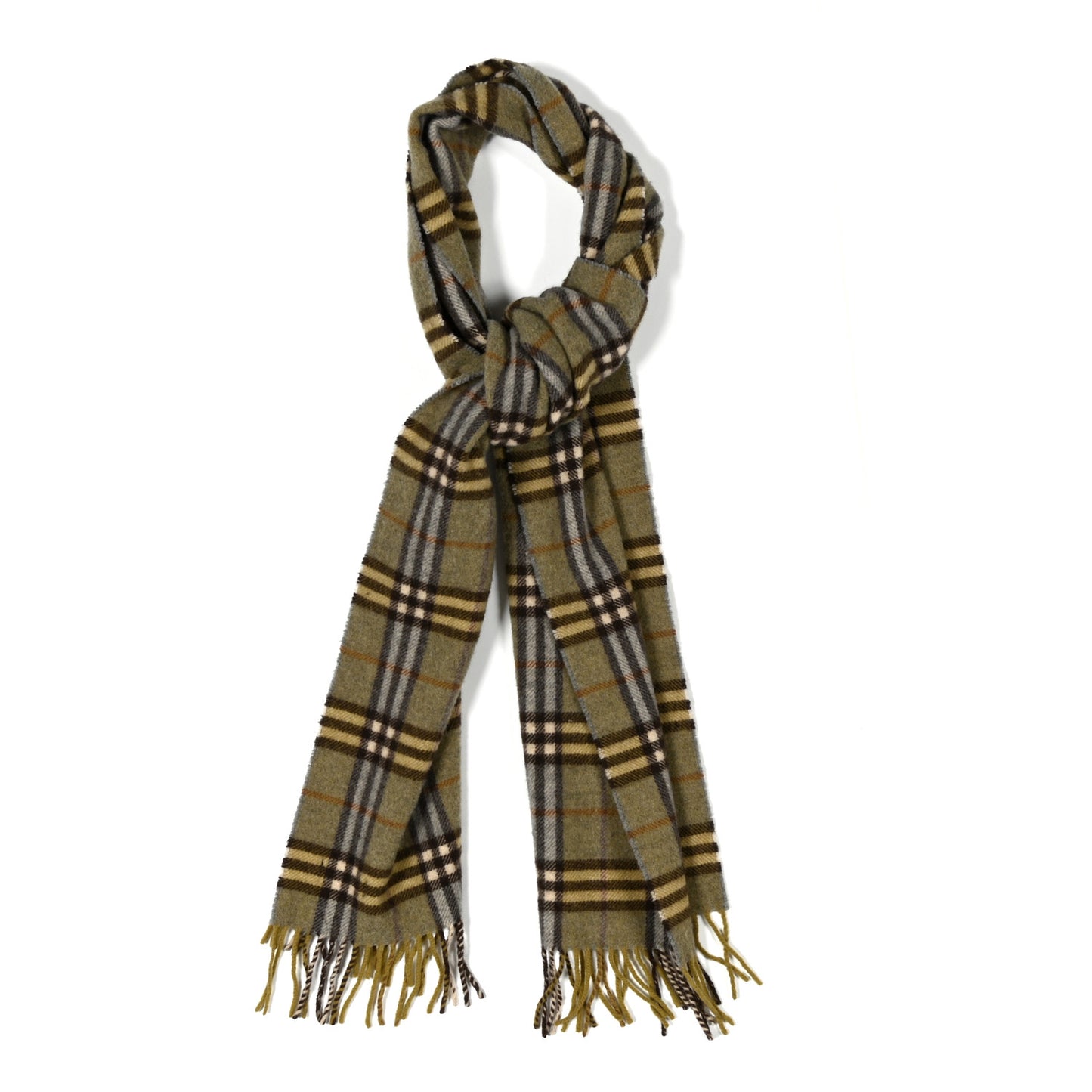 Cashmere Vintage Check Fringe Scarf Green