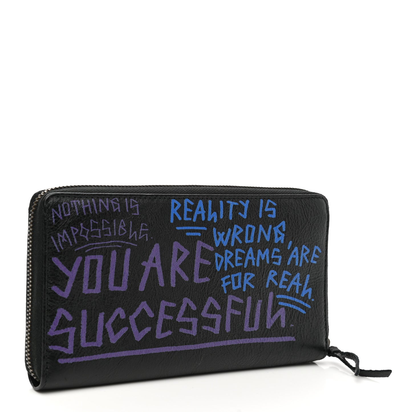 Agneau Arena Graffiti All Over Classic Hardware Continental Zip Around Wallet Black Bleu Violet