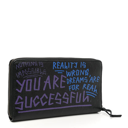 Balenciaga Agneau Arena Graffiti All Over Classic Hardware Continental Zip Around Wallet Black Bleu Violet 3 of 8