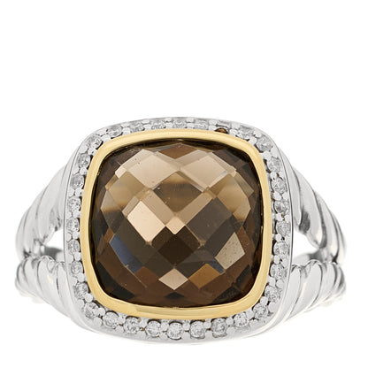 David Yurman Sterling Silver 18K Yellow Gold Diamond Smoky Quartz 11mm Albion Ring 58 8.5 1 of 5