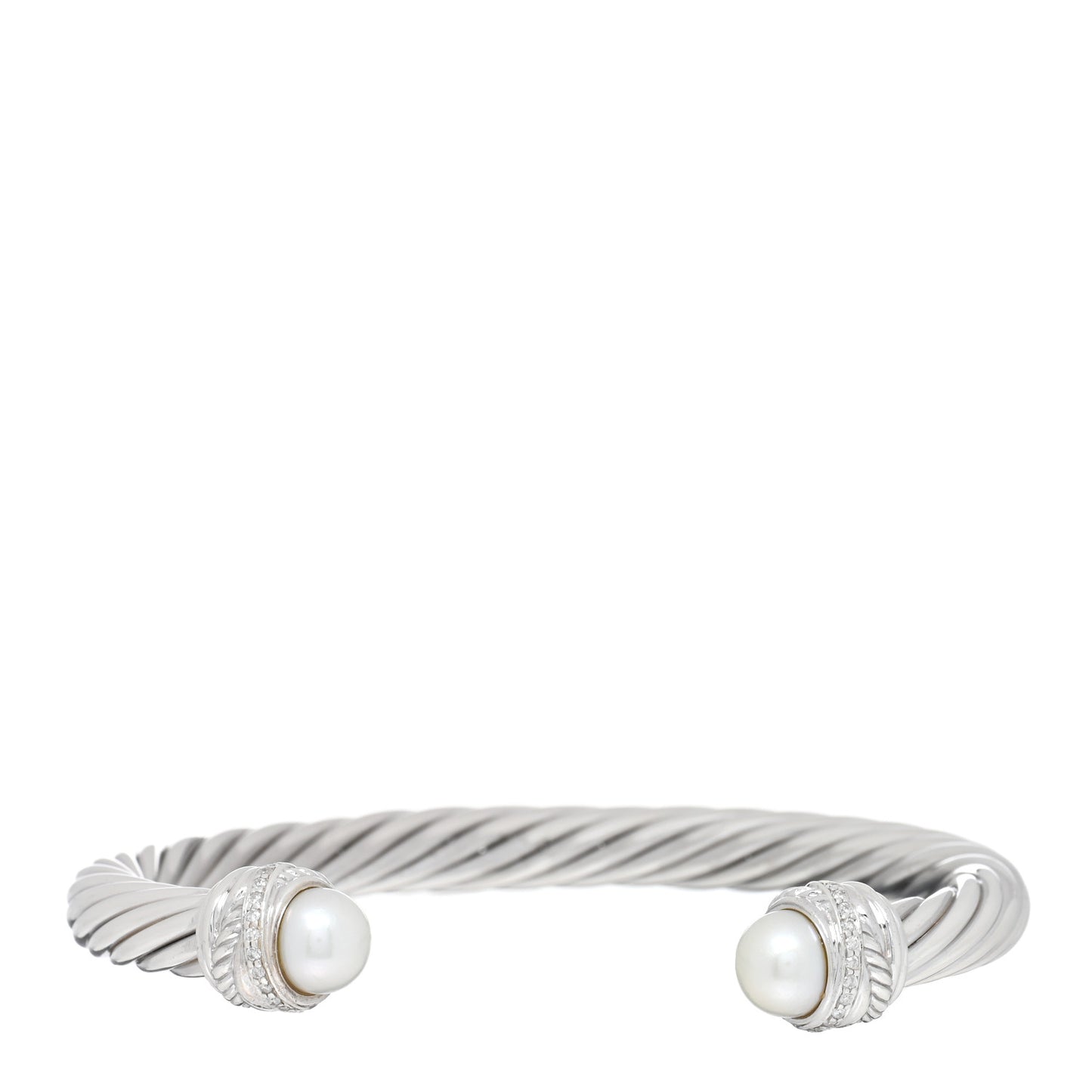 Sterling Silver Diamond Pearl 7mm Crossover Bracelet