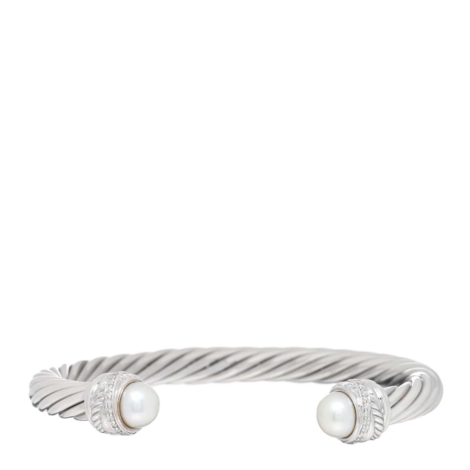 David Yurman Sterling Silver Diamond Pearl 7mm Crossover Bracelet 1 of 3