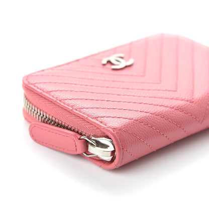 Chanel Caviar Chevron Quilted Zip Around Coin Purse Pink 5 of 11