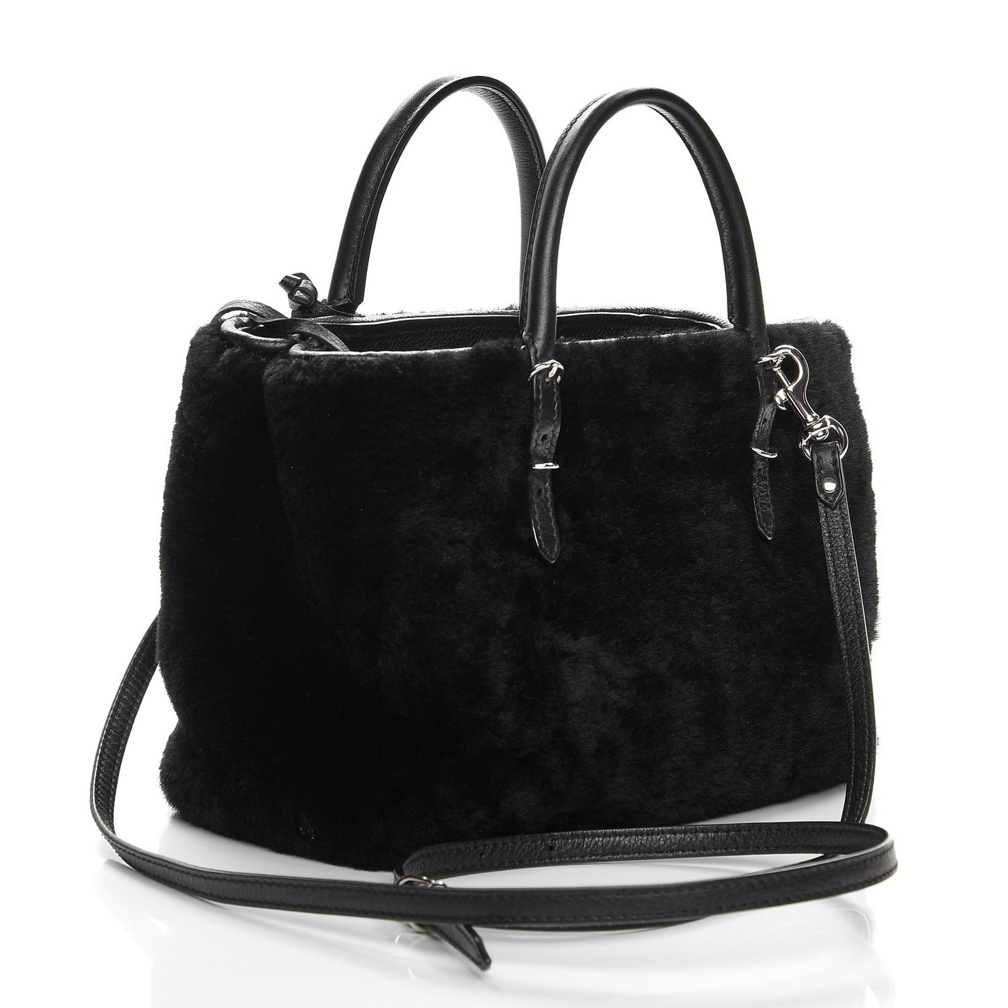 Shearling Silver Metallic Edge Hardware Papier Mini A4 Tote Black