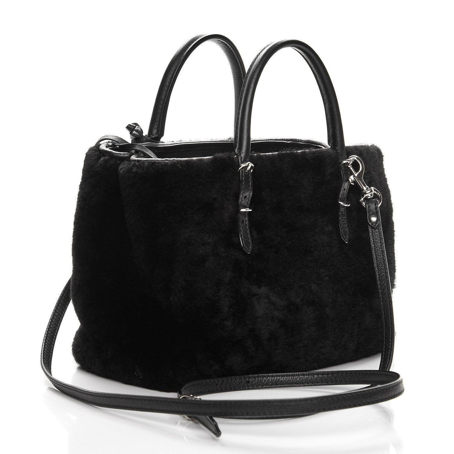 Balenciaga Shearling Silver Metallic Edge Hardware Papier Mini A4 Tote Black 4 of 9