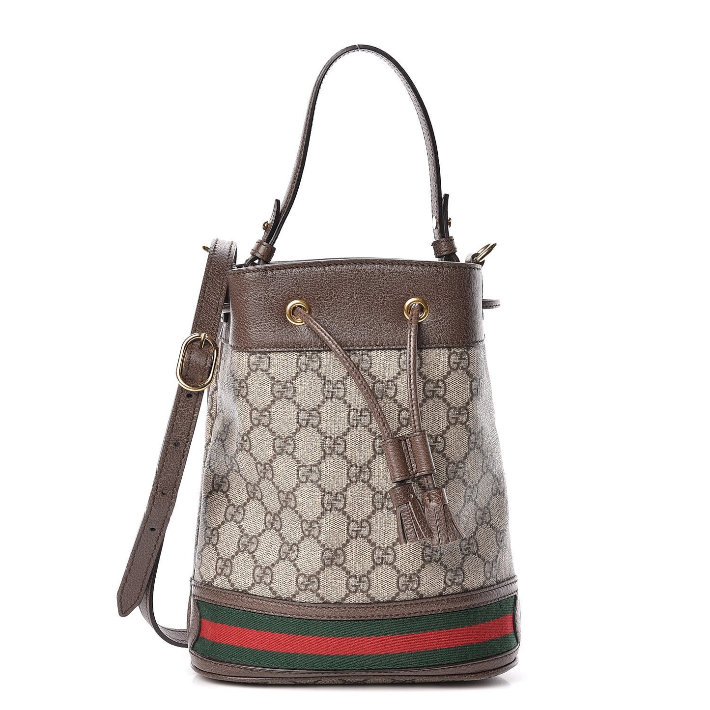 GG Supreme Monogram Web Small Ophidia Bucket Bag Brown