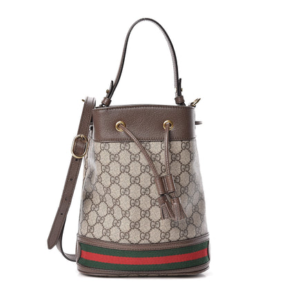 Gucci GG Supreme Monogram Web Small Ophidia Bucket Bag Brown 1 of 11
