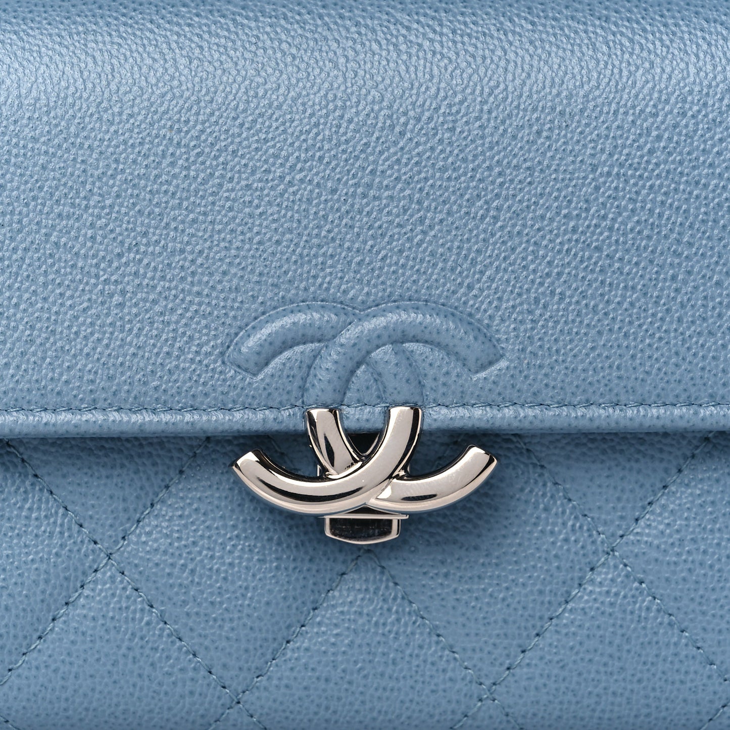 Grained Calfskin Quilted CC Box Flap Wallet Light Blue