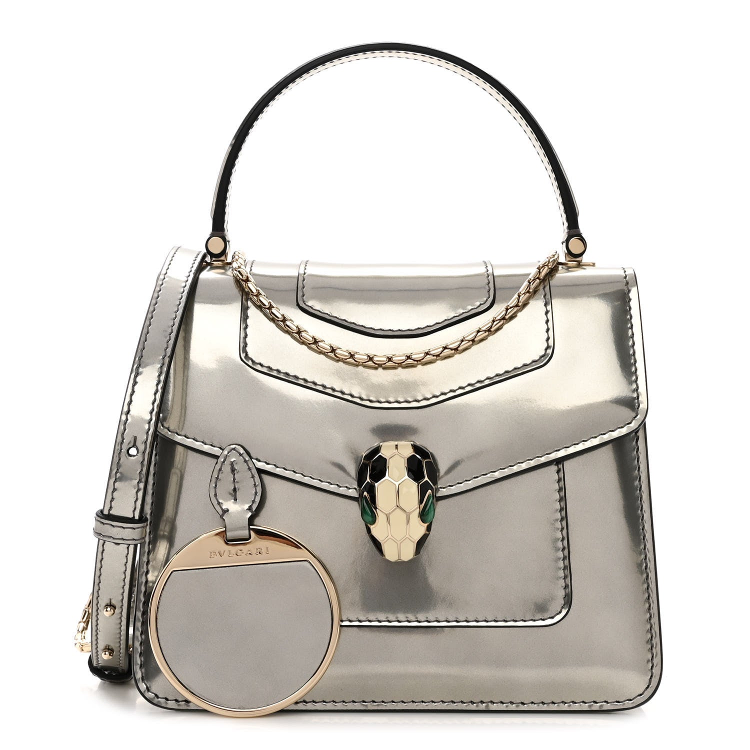 Bulgari Metallic Calfskin Serpenti Forever Top Handle Silver 1 of 9