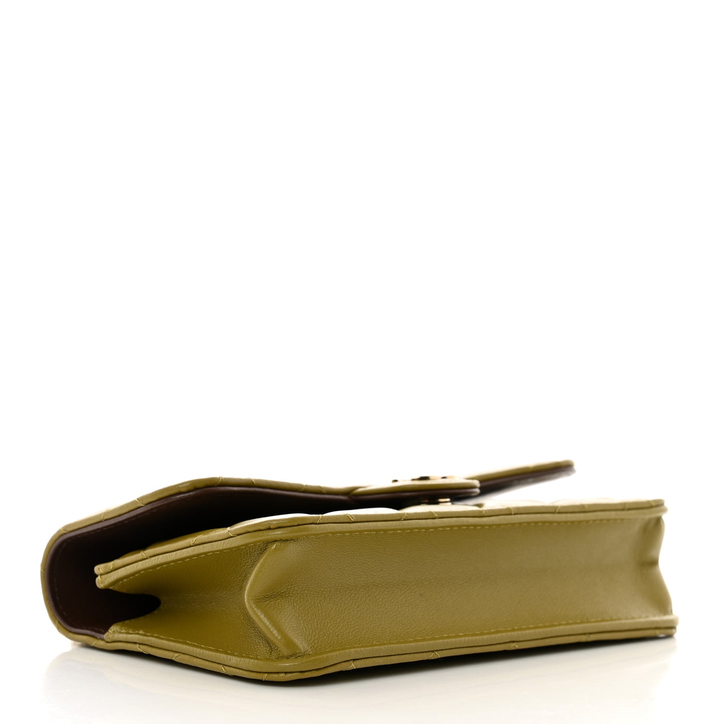 Lambskin Quilted Flap Phone Holder With Chain Green Brown