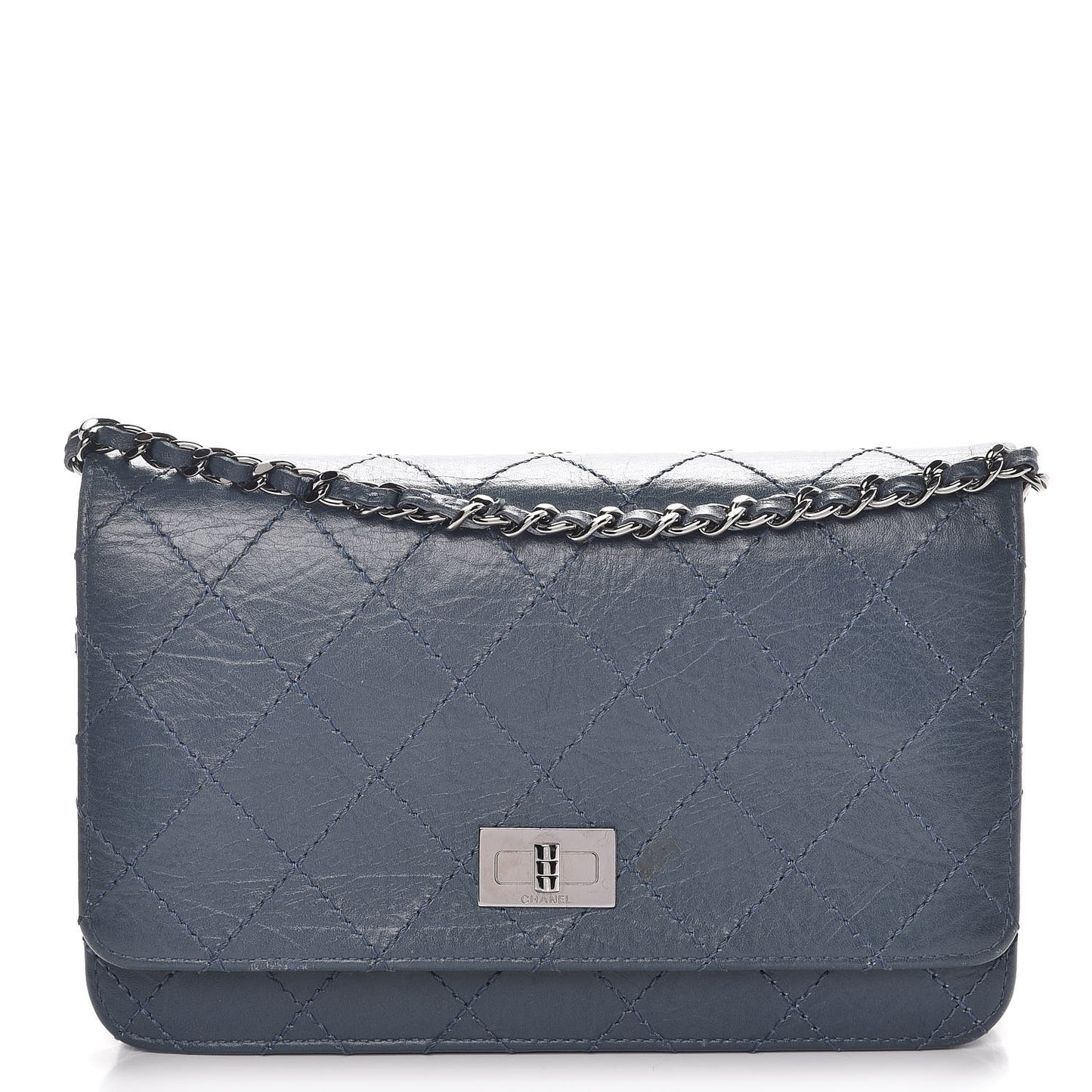 Aged Lambskin Quilted Reissue Wallet On Chain WOC Dark Blue