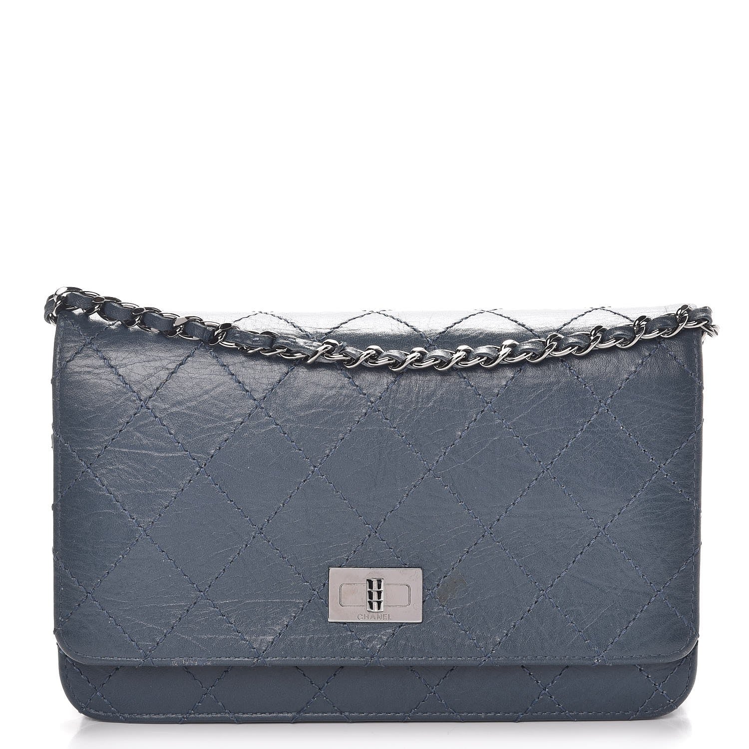 Chanel Aged Lambskin Quilted Reissue Wallet On Chain WOC Dark Blue 1 of 10