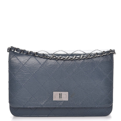 Chanel Aged Lambskin Quilted Reissue Wallet On Chain WOC Dark Blue 1 of 10