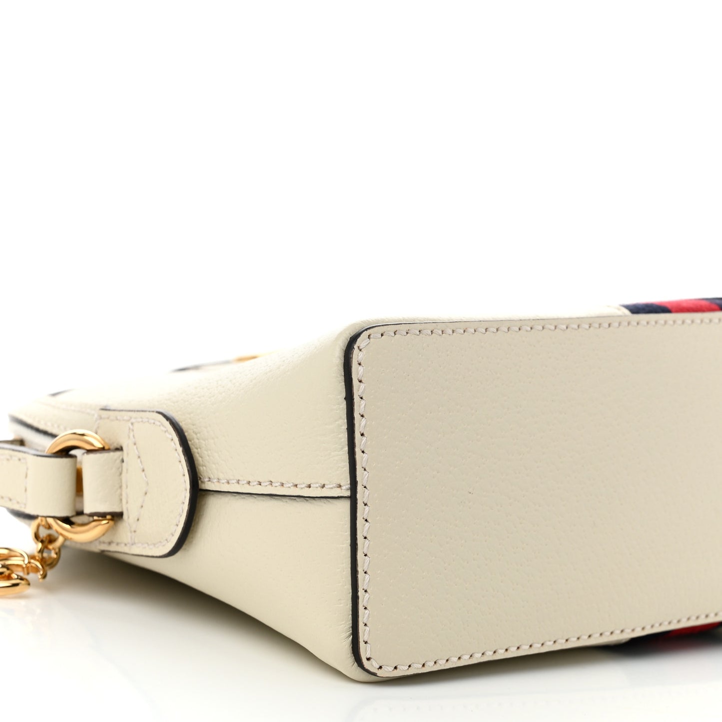 Textured Dollar Calfskin Web Small Ophidia Dome Shoulder Bag Mystic White