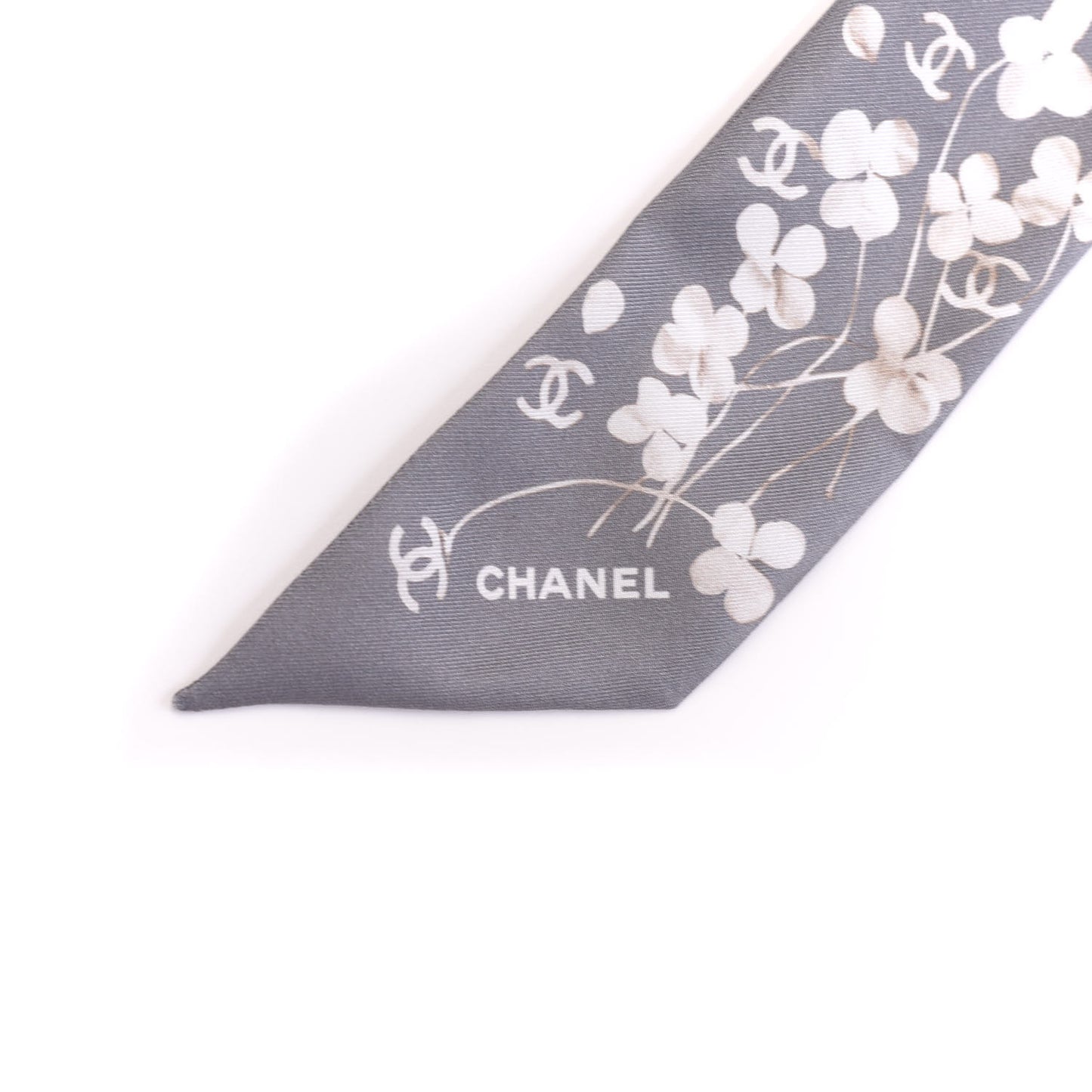 Silk CC Slim Bandeau Scarf Gray Ecru