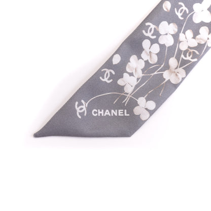 Chanel Silk CC Slim Bandeau Scarf Gray Ecru 3 of 3