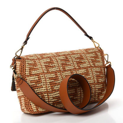 Fendi Raffia Vitello Seta FF Woven Large Baguette Brick Natural 4 of 13
