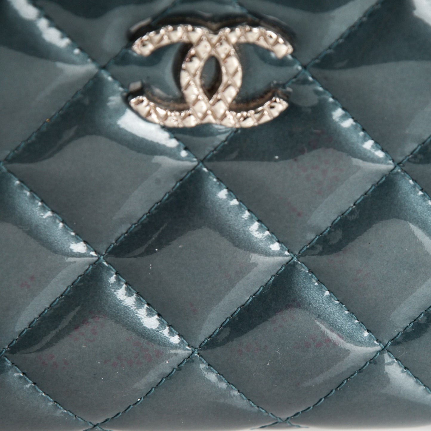 Patent Quilted Brilliant Zip Around Wallet Blue